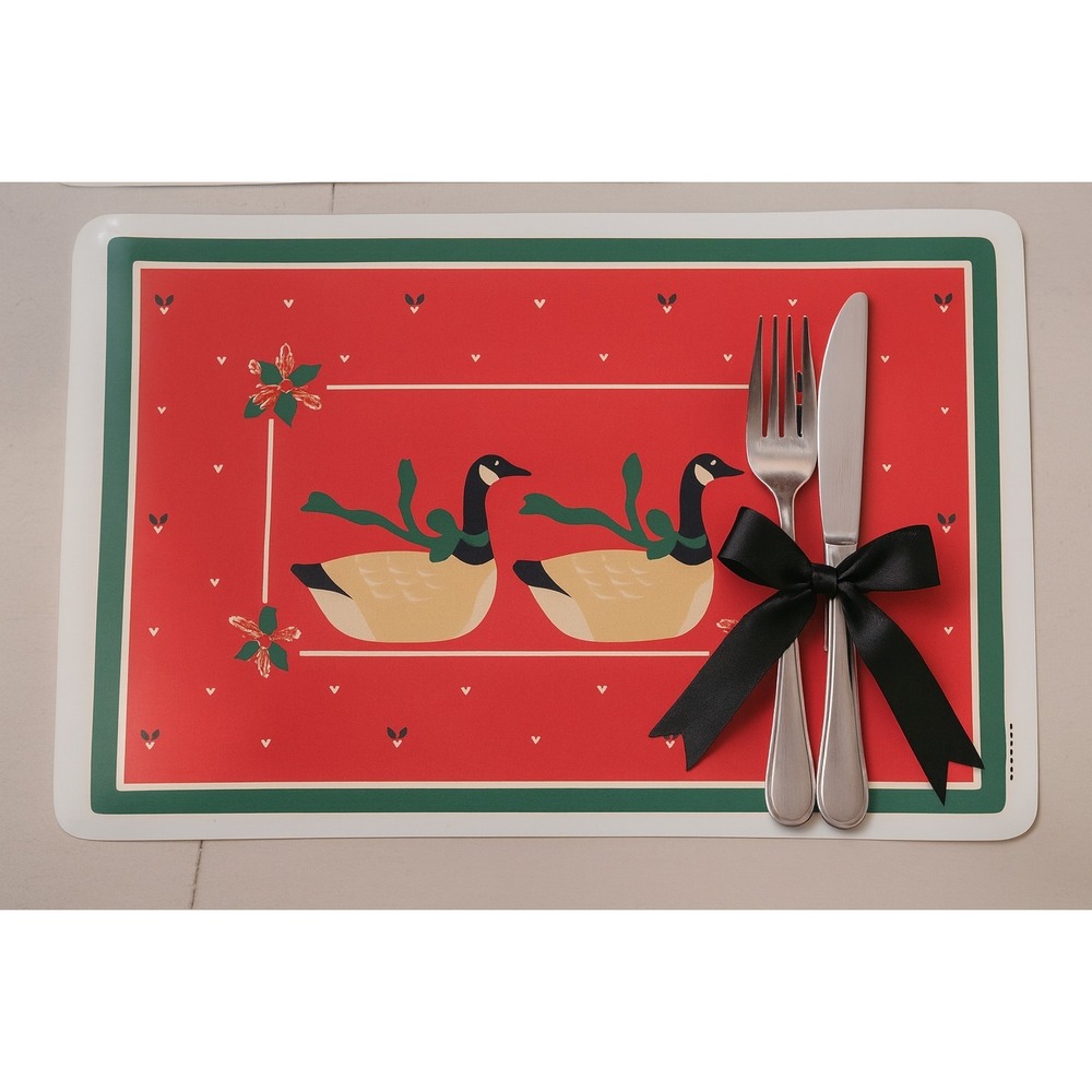 VTG 1988 Hallmark Geese Goose Christmas Placemats Set of 4 Holiday Wipeable Red